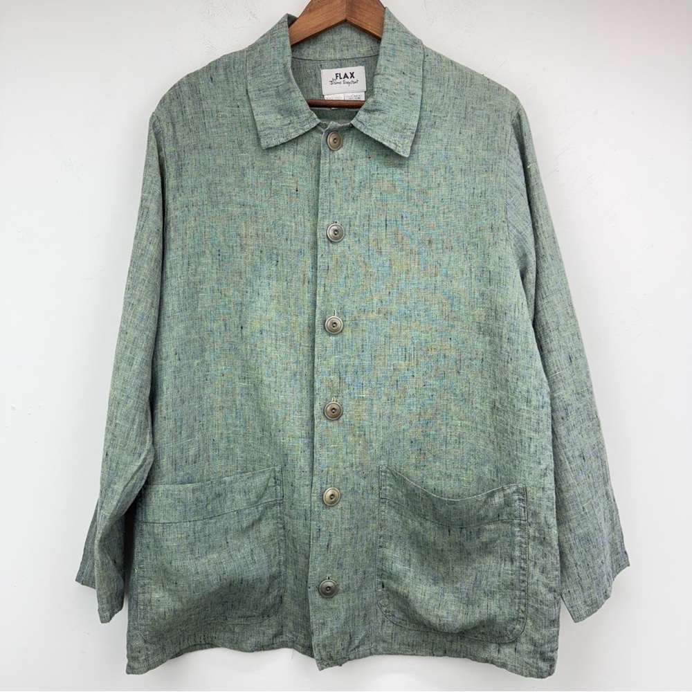 Flax size Petite/XS Women’s Green Linen Lagenlook Cottagecore Button Up Jacket